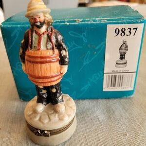 Flambro Emmett J Kelley Jr Signed Hinged Trinket Box in Original Box